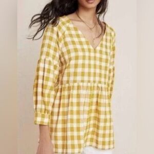 Anthropologie Mauve Mustard Checkered Tunic Top XS